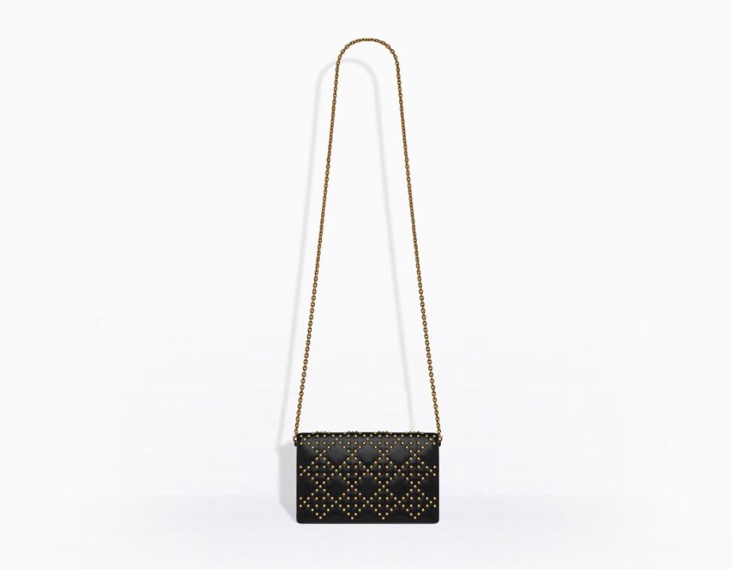 Lady Dior Wallet on Chain黑色藤格纹小牛皮皮夹 复古金色D.I.O.R吊饰
