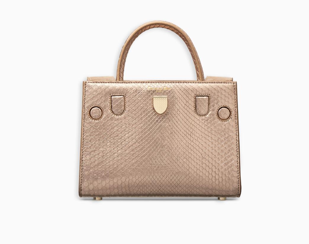 Dior迪奥 Diorever金粉色金属光泽蟒蛇皮袖珍手提包