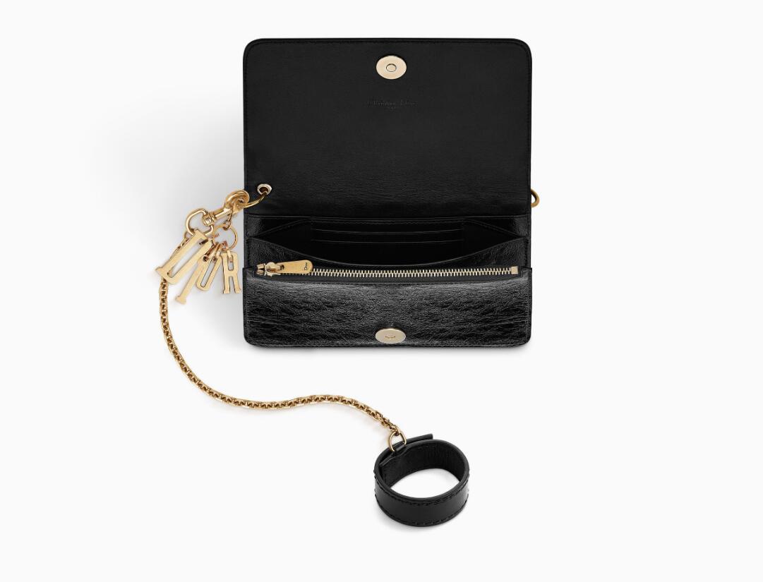 Lady Dior黑色藤格纹褶皱小牛皮iPhone 7+ Biker皮夹