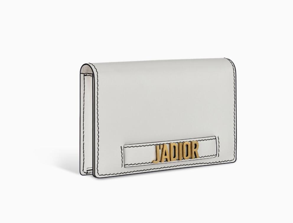 迪奥J'adior Wallet on Chain白色小牛皮皮夹 复古金色金属J'ADIOR标志