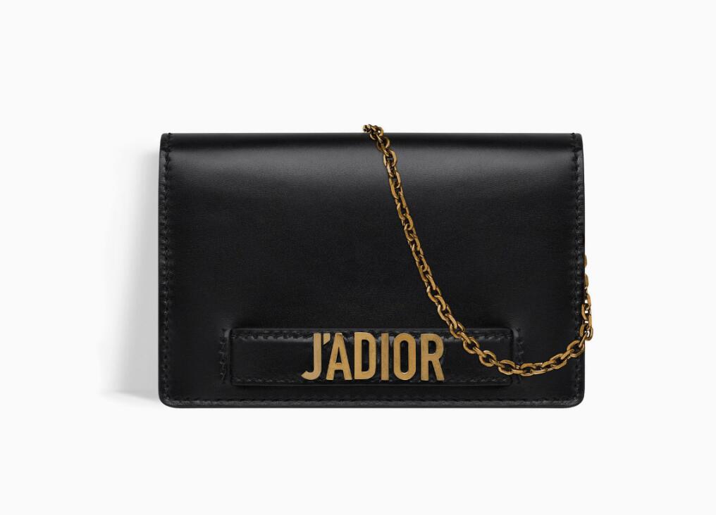 迪奥J'adior Wallet on Chain黑色小牛皮皮夹 复古金色J'ADIOR标志