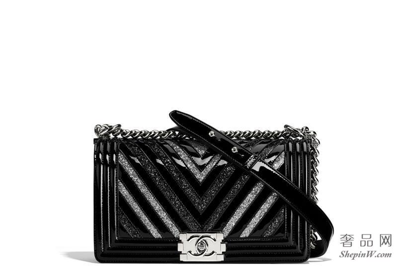 LeBoy Chanel handbag 口盖包闪亮PVC纤维小牛漆皮