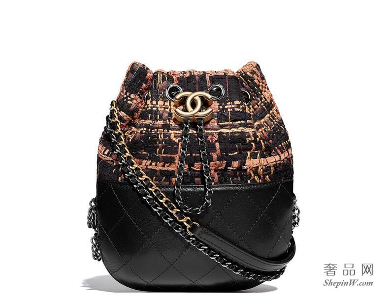 chanel gabrielle hobo bag 黑 棕与橘手袋, 斜纹软呢、小牛皮