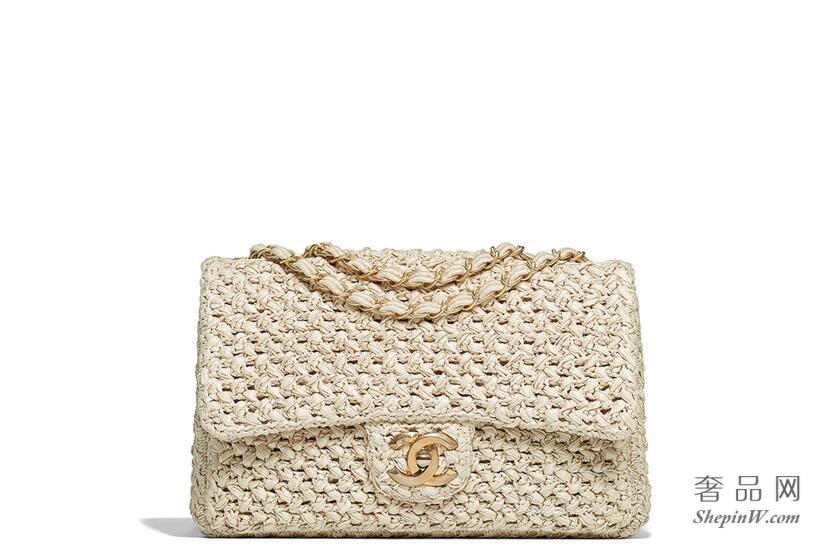 Chanel handbag 米色口盖包 钩花与金色金属