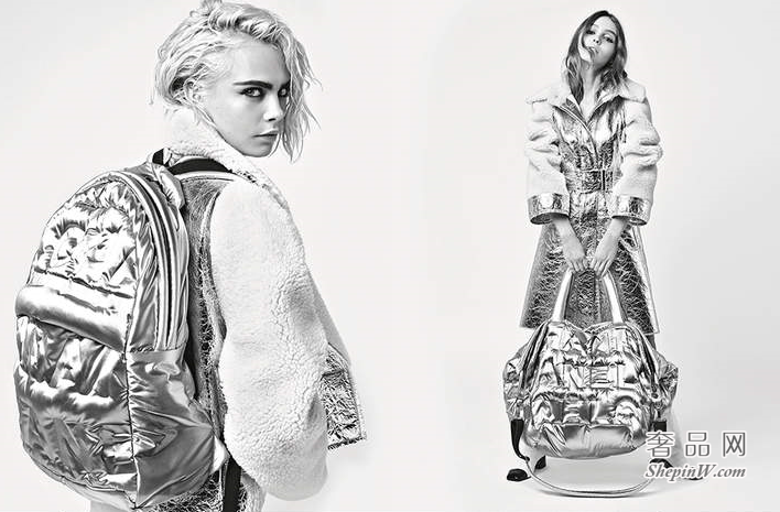 香奈儿Chanel 银 浮雕尼龙与银色金属双肩背包