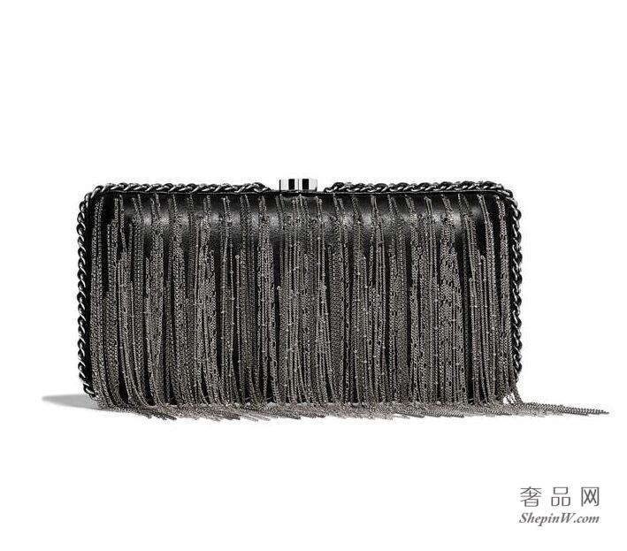 Chanel 小羊皮、链子、钌色金属与银色金属 晚宴包