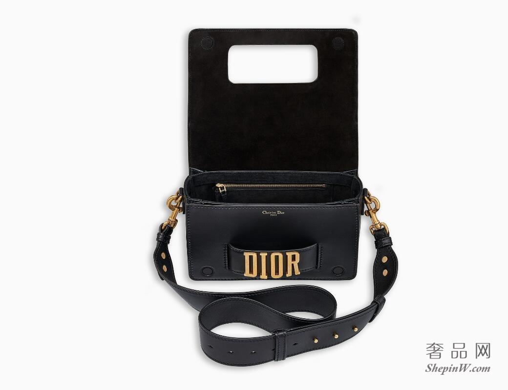 Dior EVOLUTION FLAP BAG WITH SLOT HANDCLASP IN BLACK SMOOTH CALFSKIN EMBROIDERED WITH A BEADED HEART