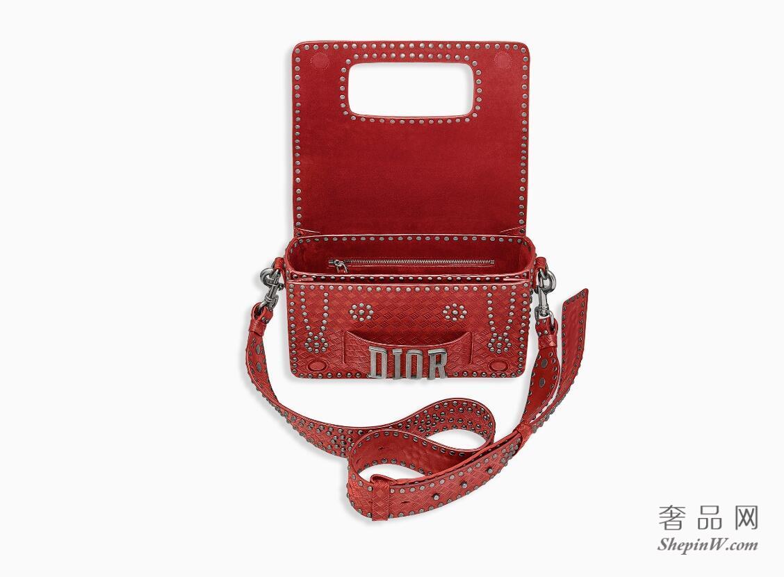 Dior EVOLUTION FLAP BAG WITH SLOT HANDCLASP IN RED STUDDED CALFSKIN