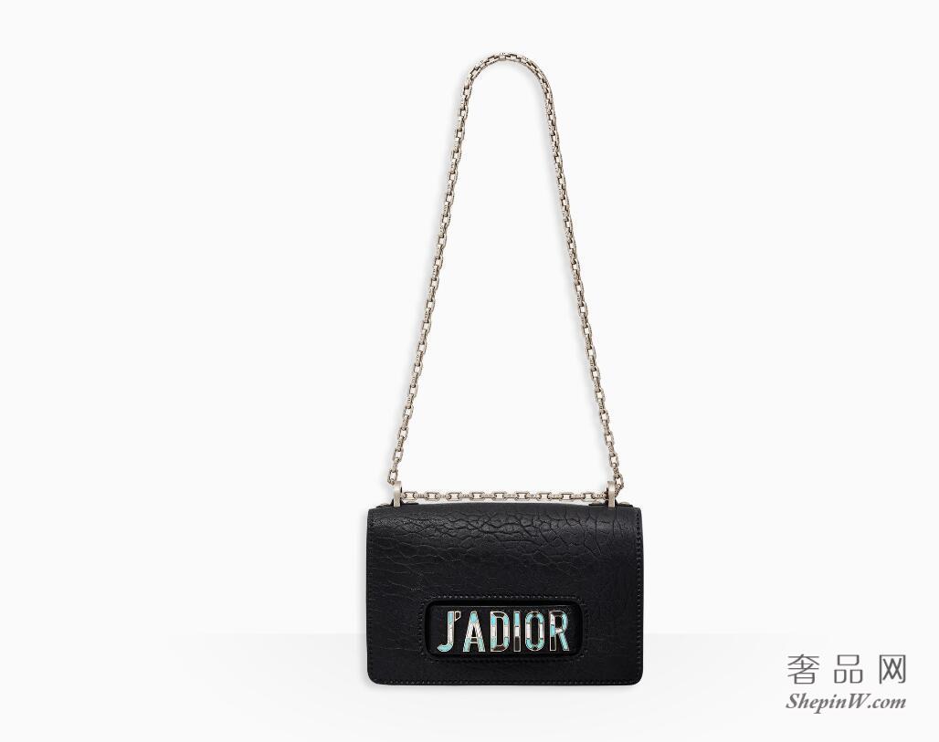 Dior J'ADIOR黑色CANYON粒面触感小羊皮翻盖式手提包