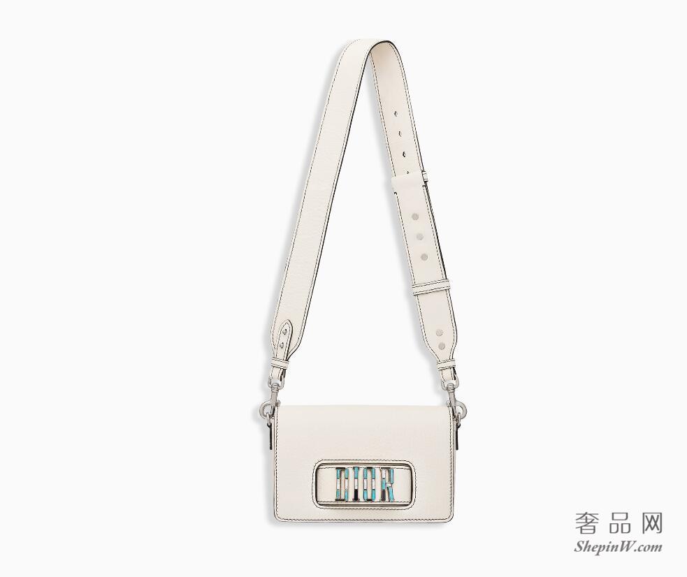 Dior 原色Canyon粒面触感小羊皮翻盖式手提包 饰蓝绿色树脂宝石