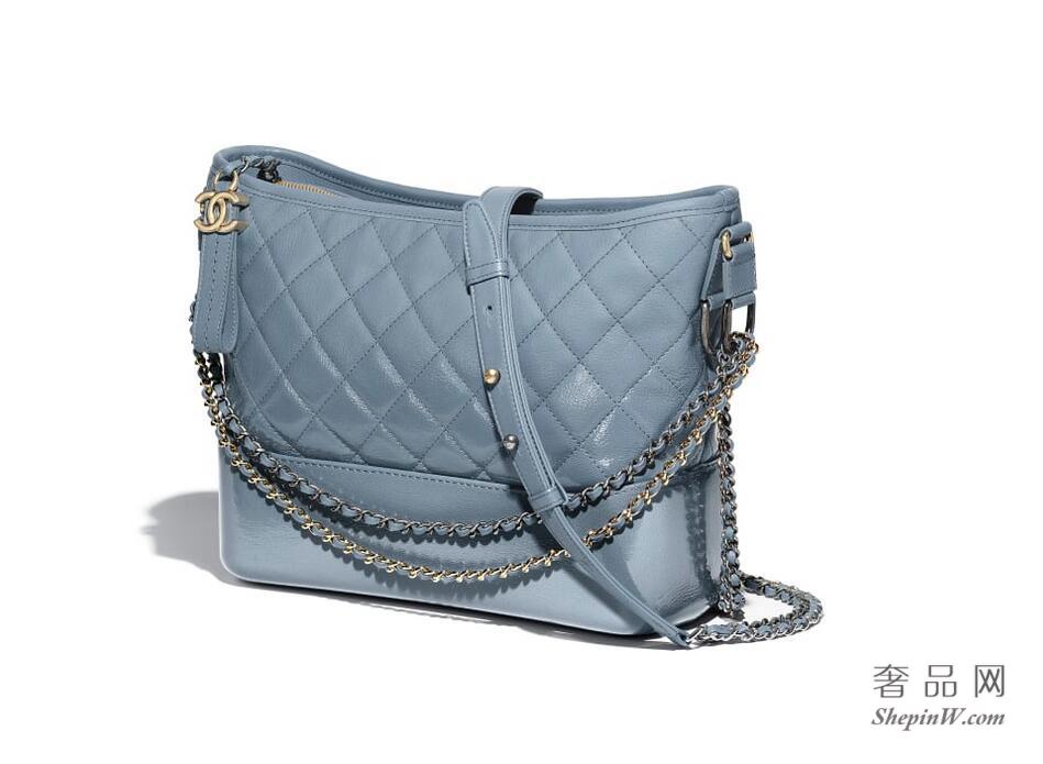 2018春夏系列 CHANEL'S GABRIELLE Hobo Bag 蓝色山羊皮 漆皮 流浪包