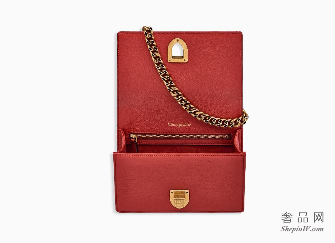 迪奥dior“Diorama”红色Archicannage藤格纹图案粒面触感小牛皮小手提包