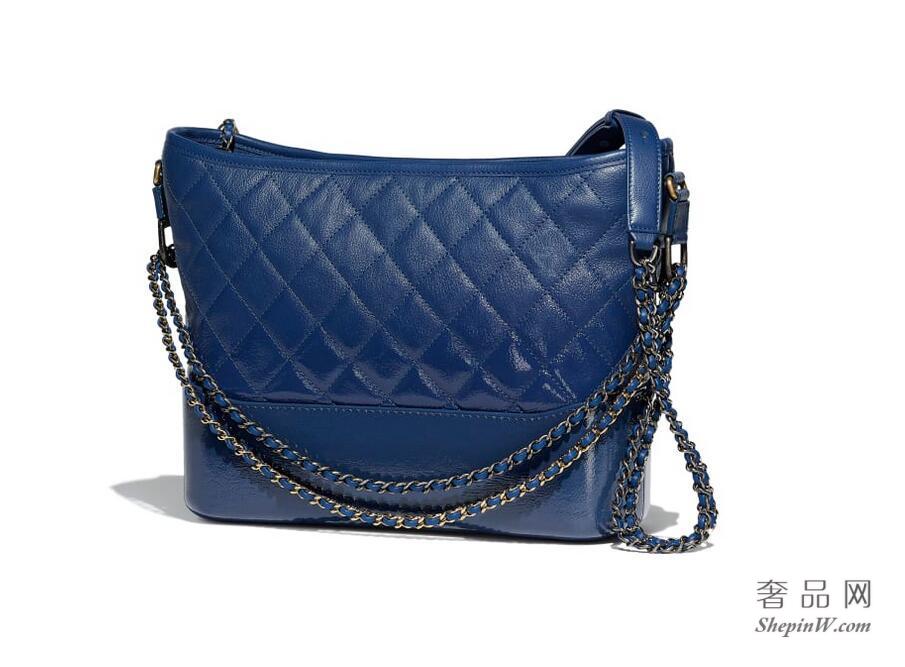 2018春夏系列 CHANEL'S GABRIELLE Hobo Bag 蓝色山羊皮 漆皮 流浪包