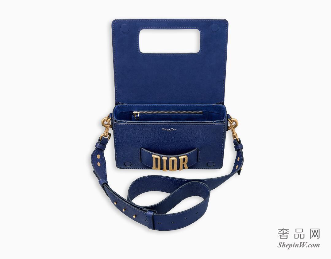 Dior EVOLUTION FLAP BAG WITH SLOT HANDCLASP IN BLUE GRAINED CALFSKIN