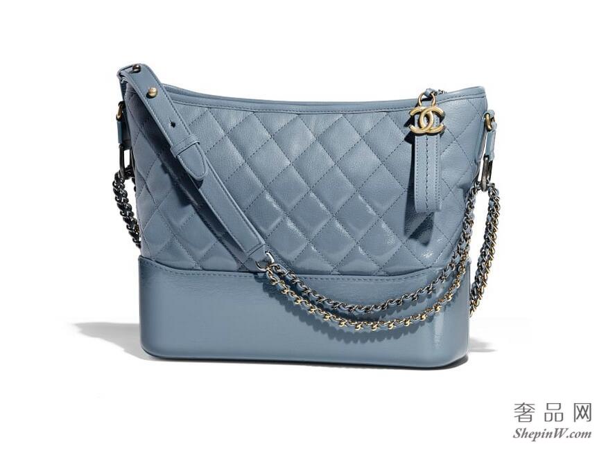 2018春夏系列 CHANEL'S GABRIELLE Hobo Bag 蓝色山羊皮 漆皮 流浪包