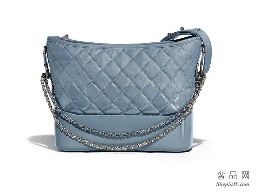 2018春夏系列 CHANEL'S GABRIELLE Hobo Bag 蓝色山羊皮 漆皮 流浪包