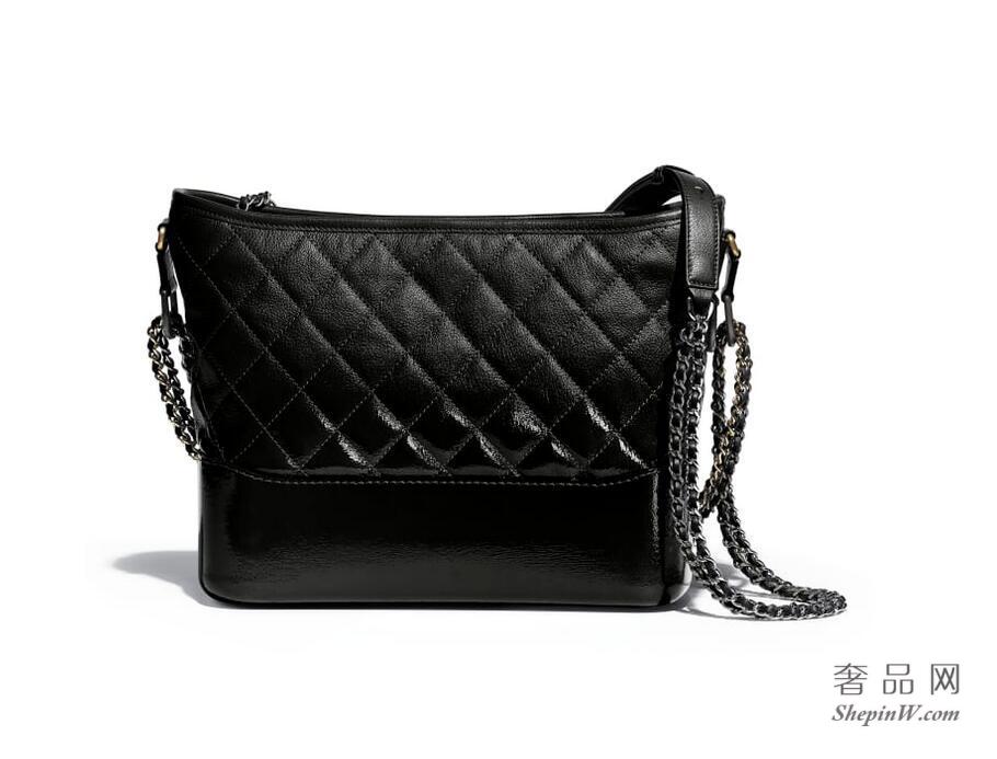 2018春夏系列 CHANEL'S GABRIELLE Hobo Bag 黑色山羊皮 漆皮GABRIELLE流浪包