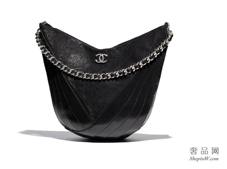 2018春夏系列 香奈儿CHANEL 皱纹鹿漆皮 嬉皮包 Hobo Handbag