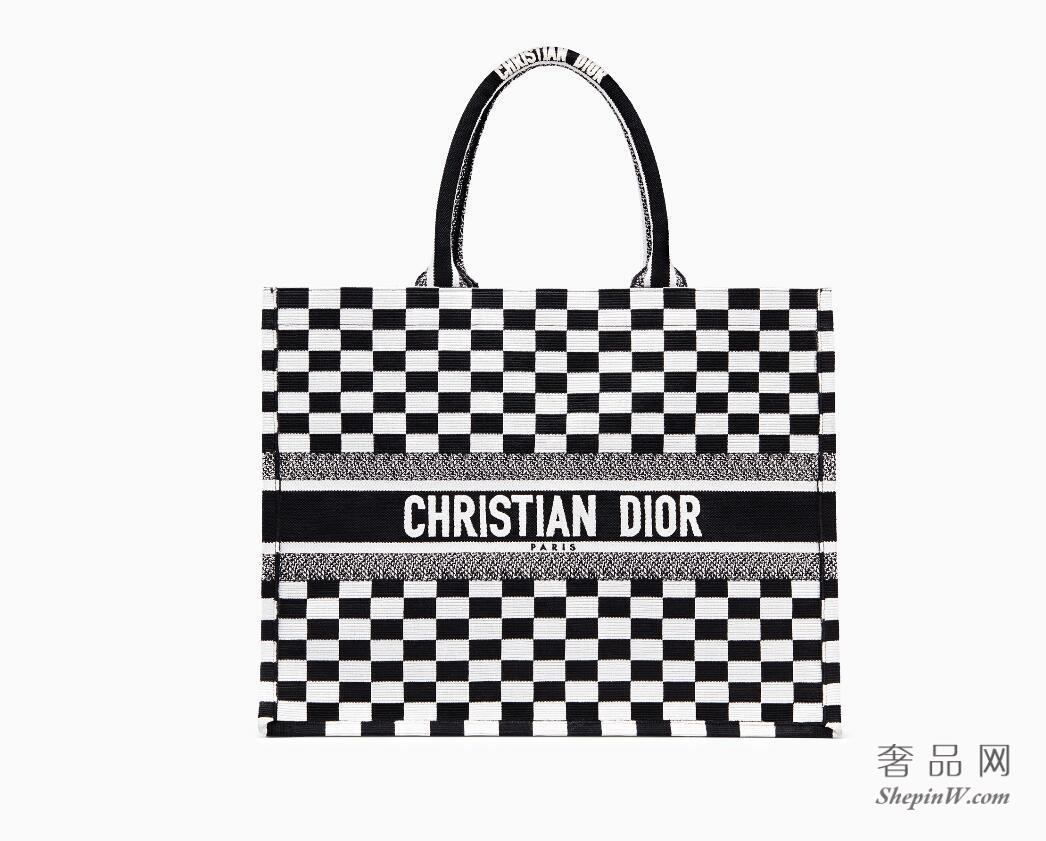 迪奥Dior Book Tote黑色和白色刺绣帆布手提包