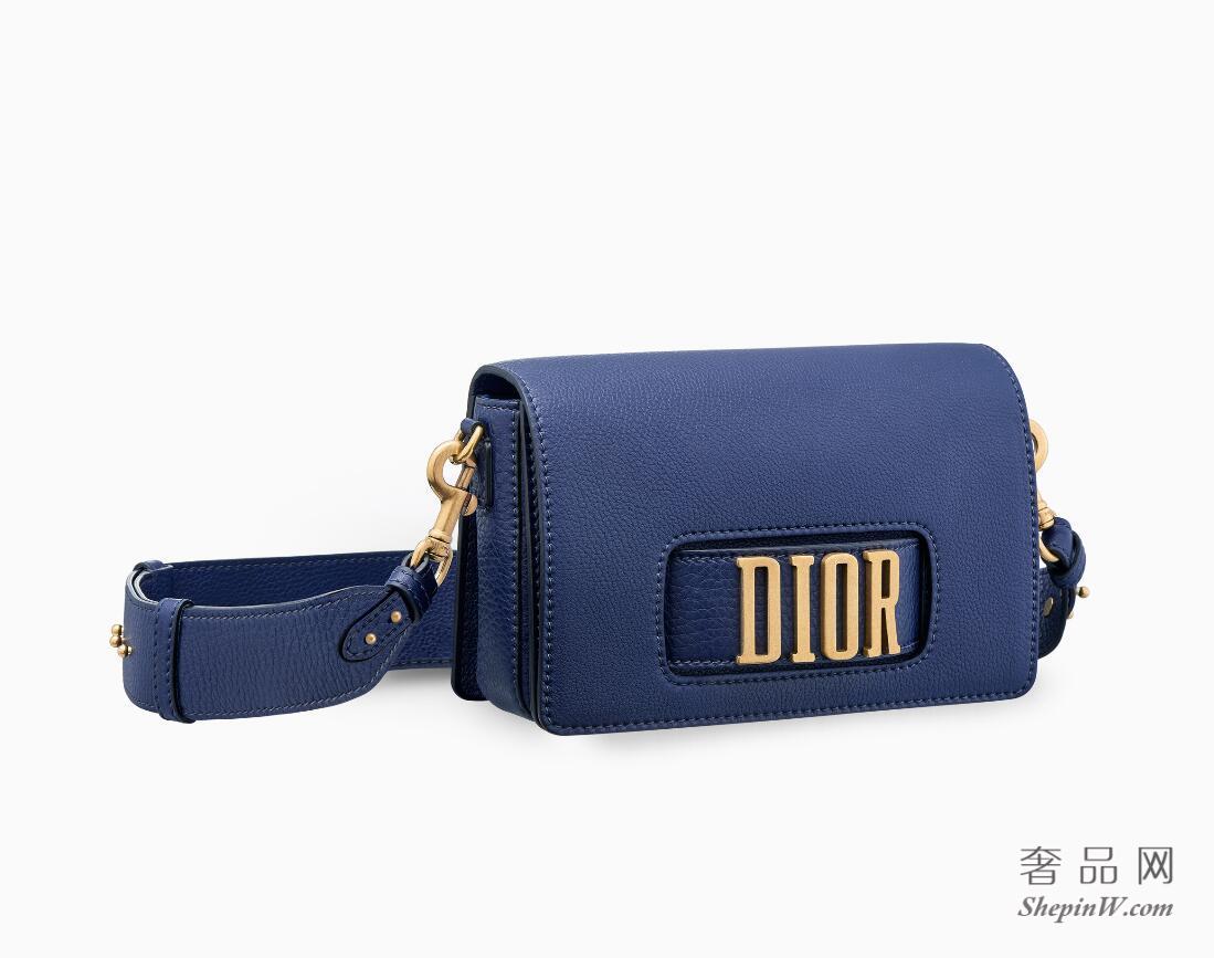 Dior EVOLUTION FLAP BAG WITH SLOT HANDCLASP IN BLUE GRAINED CALFSKIN