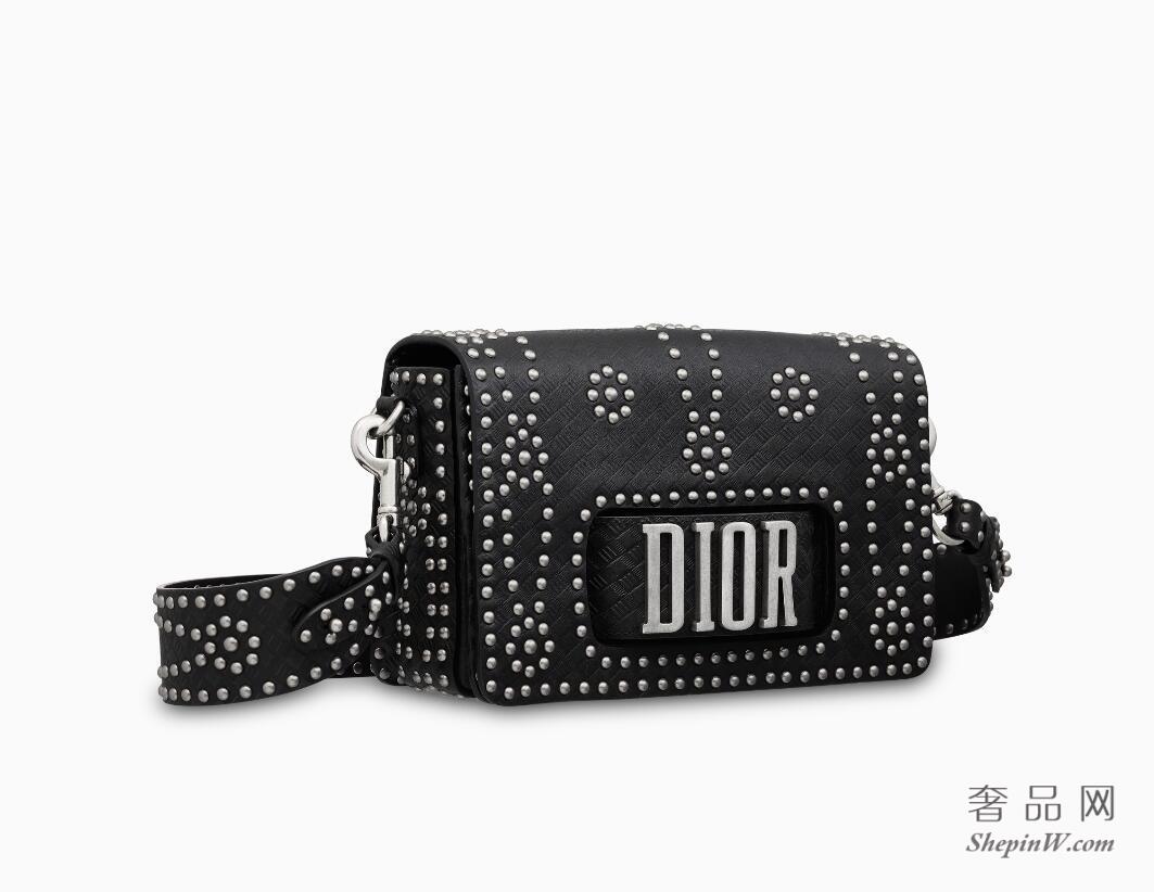 Dior EVOLUTION FLAP BAG WITH SLOT HANDCLASP IN BLACK STUDDED CALFSKIN