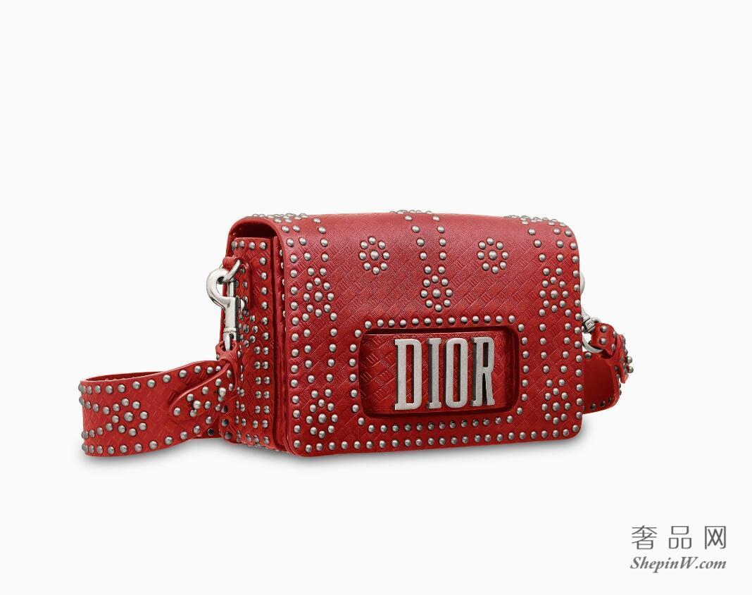 Dior EVOLUTION FLAP BAG WITH SLOT HANDCLASP IN RED STUDDED CALFSKIN