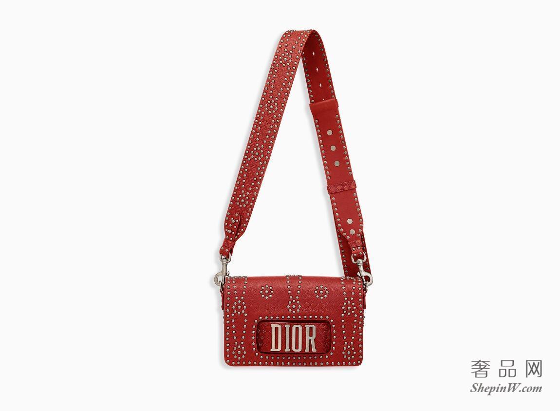 Dior EVOLUTION FLAP BAG WITH SLOT HANDCLASP IN RED STUDDED CALFSKIN