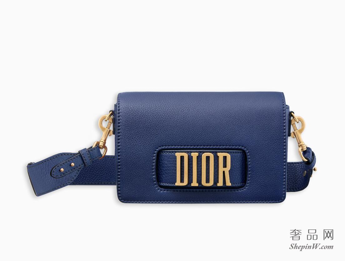 Dior EVOLUTION FLAP BAG WITH SLOT HANDCLASP IN BLUE GRAINED CALFSKIN