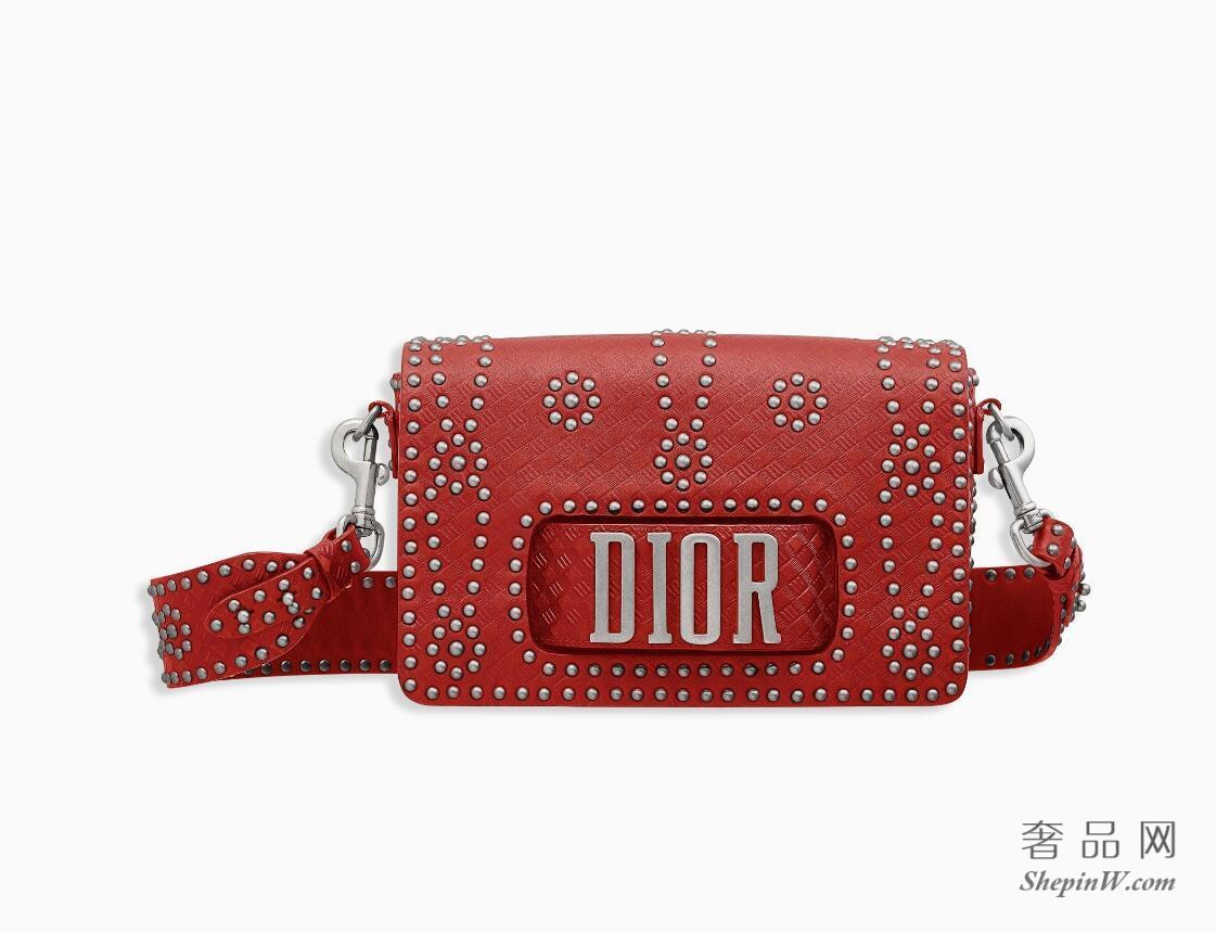 Dior EVOLUTION FLAP BAG WITH SLOT HANDCLASP IN RED STUDDED CALFSKIN