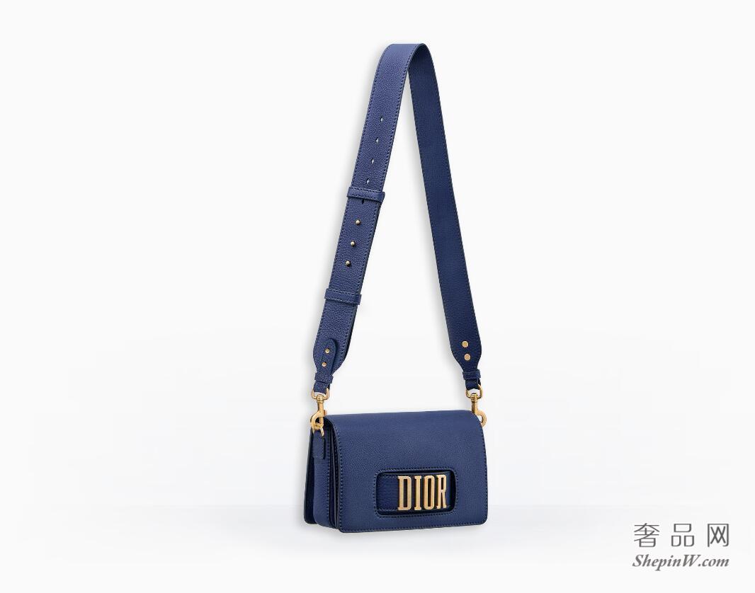 Dior EVOLUTION FLAP BAG WITH SLOT HANDCLASP IN BLUE GRAINED CALFSKIN