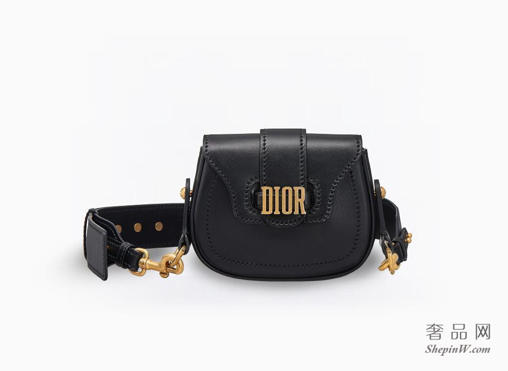 迪奥Dior 迷你 D-Fence 复古金色金属 黑色小牛皮袖珍斜挎包
