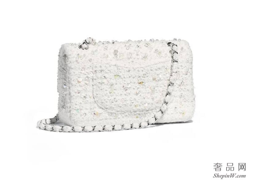 CHANEL 2018春夏Classic Handbag 黑 海军蓝与乳白 刺绣斜纹软 口盖包