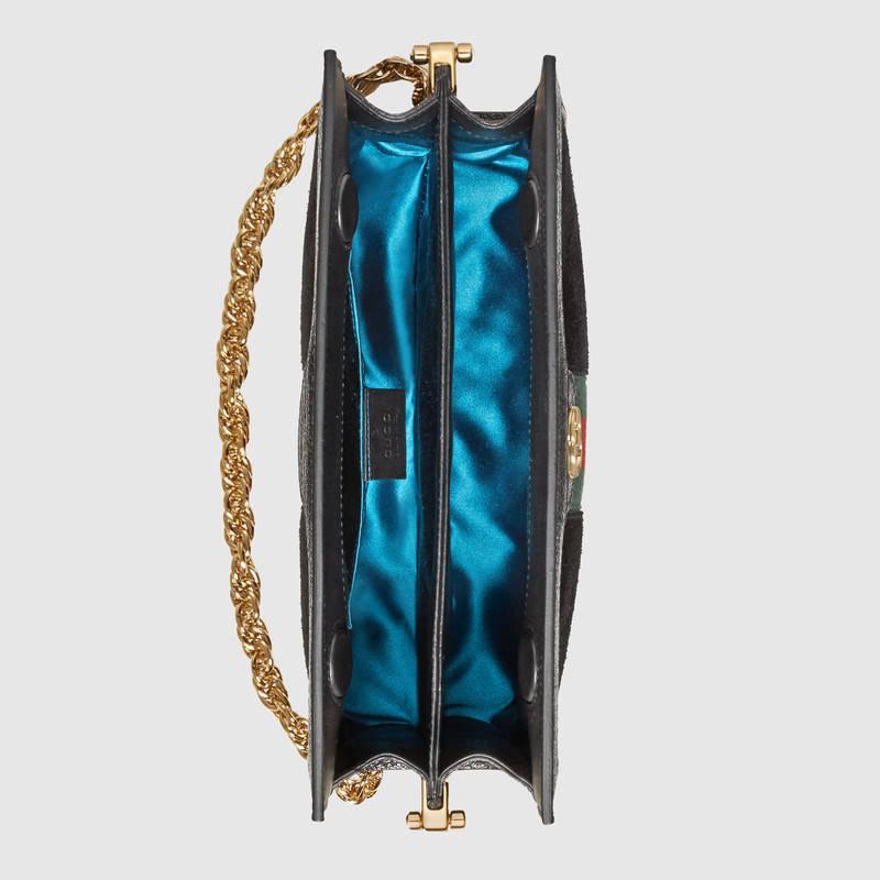 Gucci 2018春夏款 黑色麂皮 Ophidia系列小号肩背包