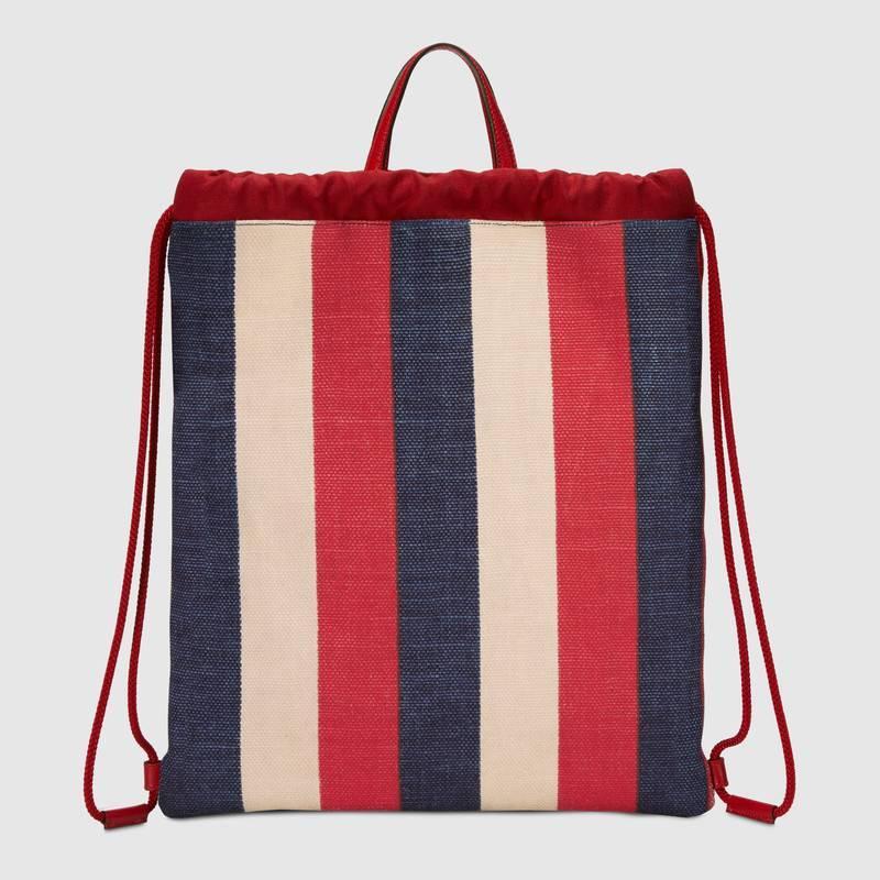 Gucci 条纹织带帆布中号抽绳背包款号473872 9SBAT 9089