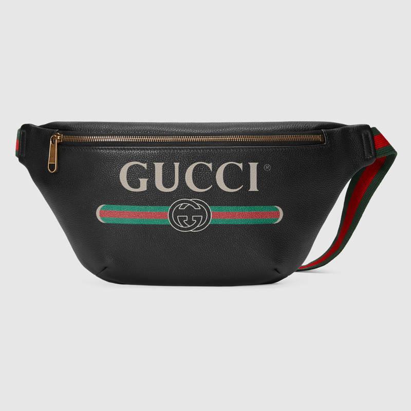 Gucci 黑色皮革 标识印花皮革腰包 款号493869 0GCCT 8164