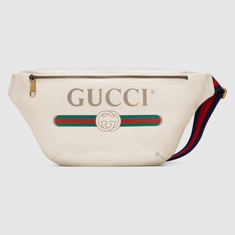 Gucci 白色皮革 标识印花皮革腰包 款号493869 0GCCT 8822