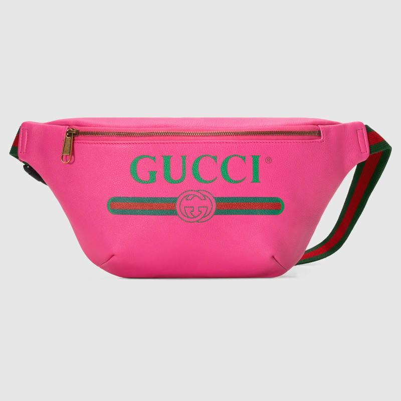 Gucci 粉色皮革标识印花皮革腰包 款号493869 0GCCT 8842