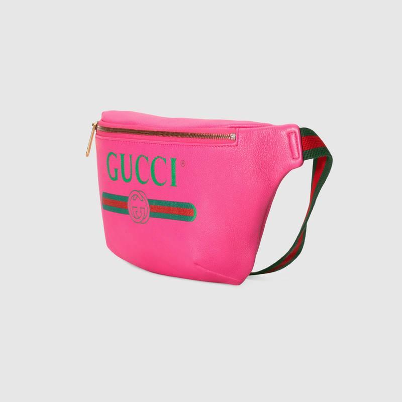 Gucci 粉色皮革标识印花皮革腰包 款号493869 0GCCT 8842