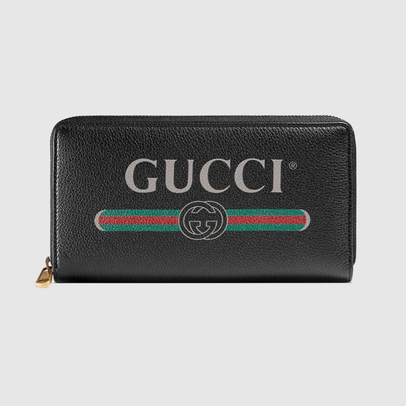 Gucci 黑色 标识印花全拉链式钱包 496317 0GCAT 8163