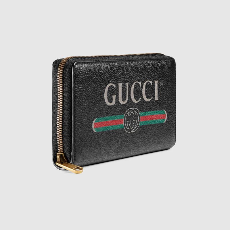 Gucci 黑色 标识印花全拉链式钱包 496317 0GCAT 8163