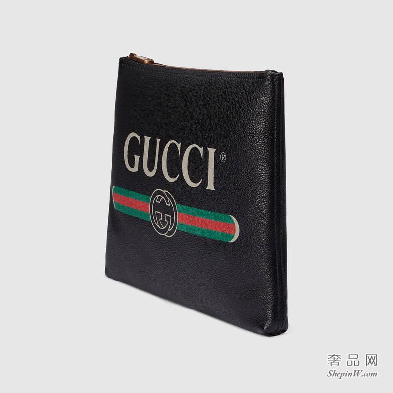 Gucci标识印花皮革中号手拿包 500981 0GCAT 8163