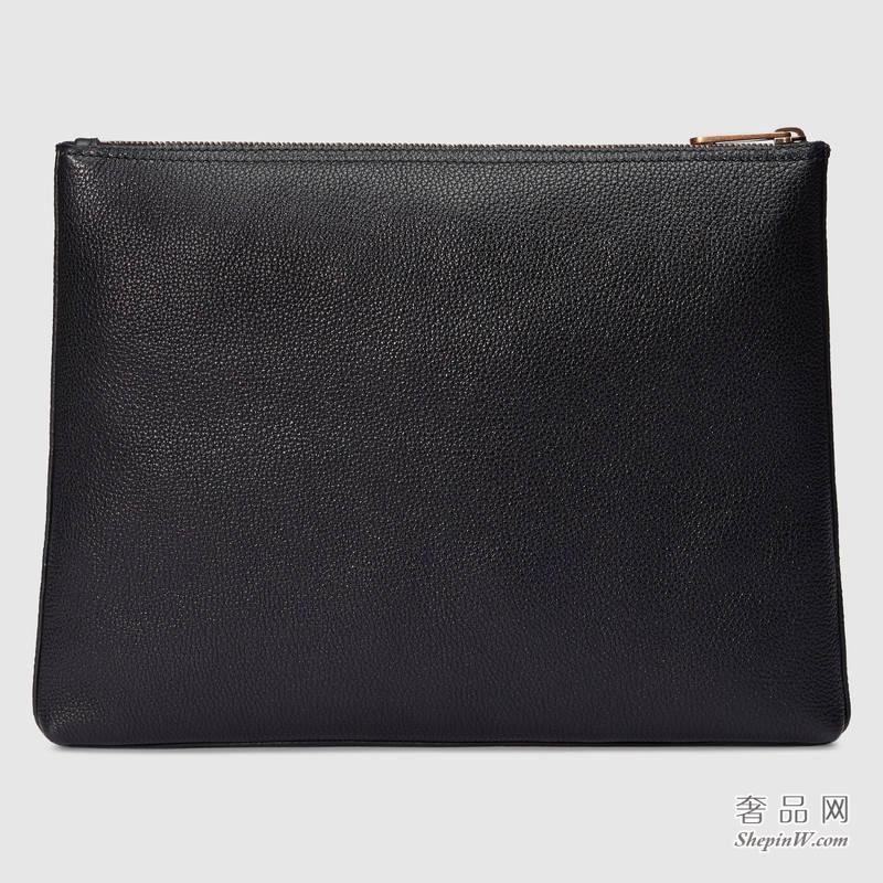 Gucci标识印花皮革中号手拿包 500981 0GCAT 8163