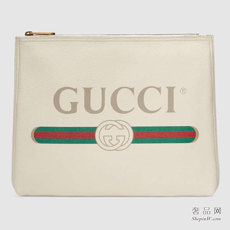Gucci标识印花皮革中号手拿包 500981 0GCAT 8820