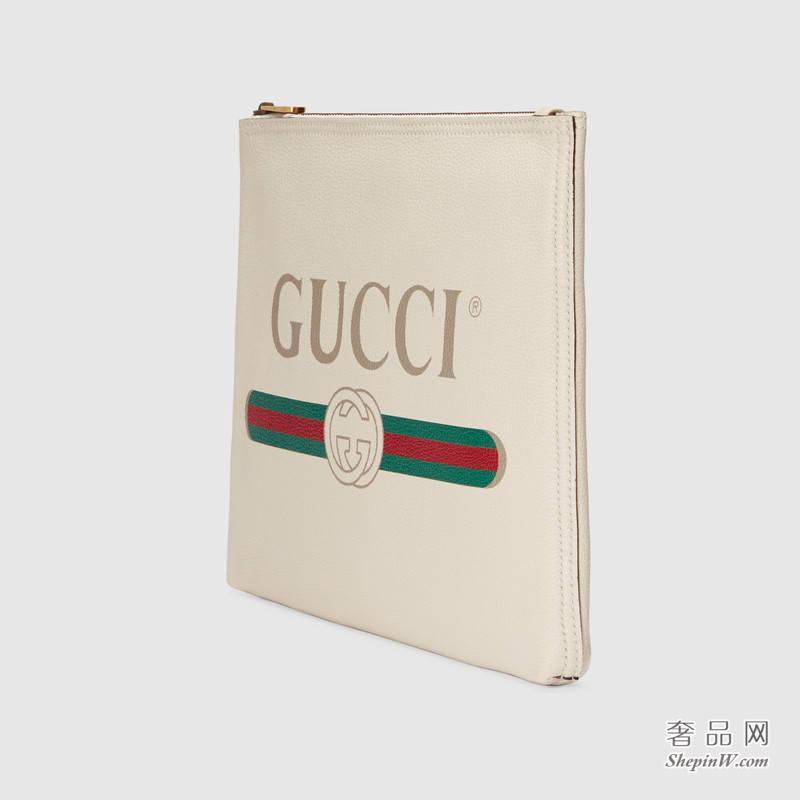 Gucci标识印花皮革中号手拿包 500981 0GCAT 8820