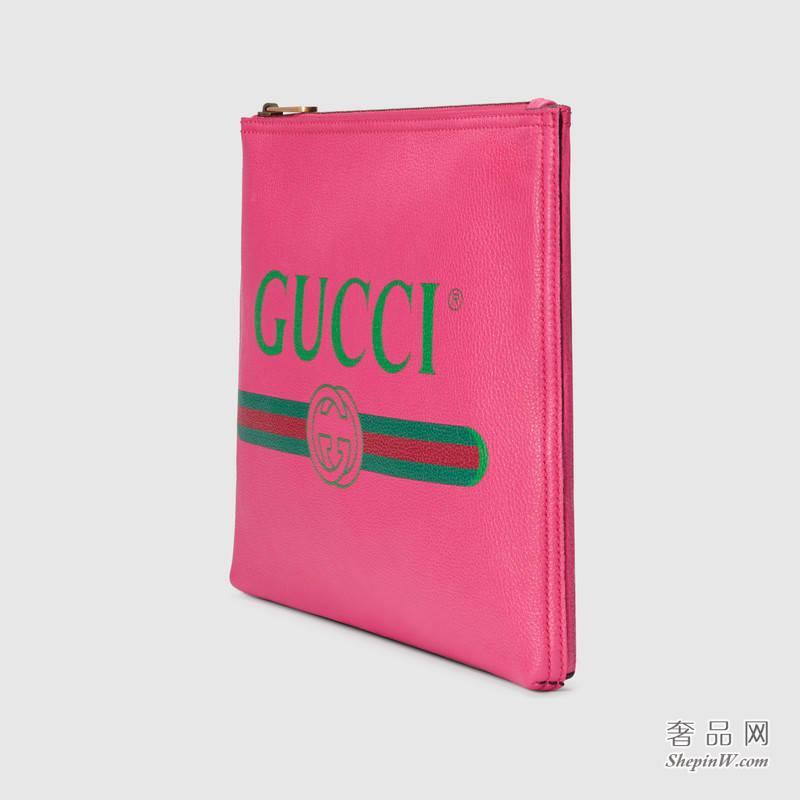 Gucci标识印花皮革中号手拿包 500981 0GCAT 8820