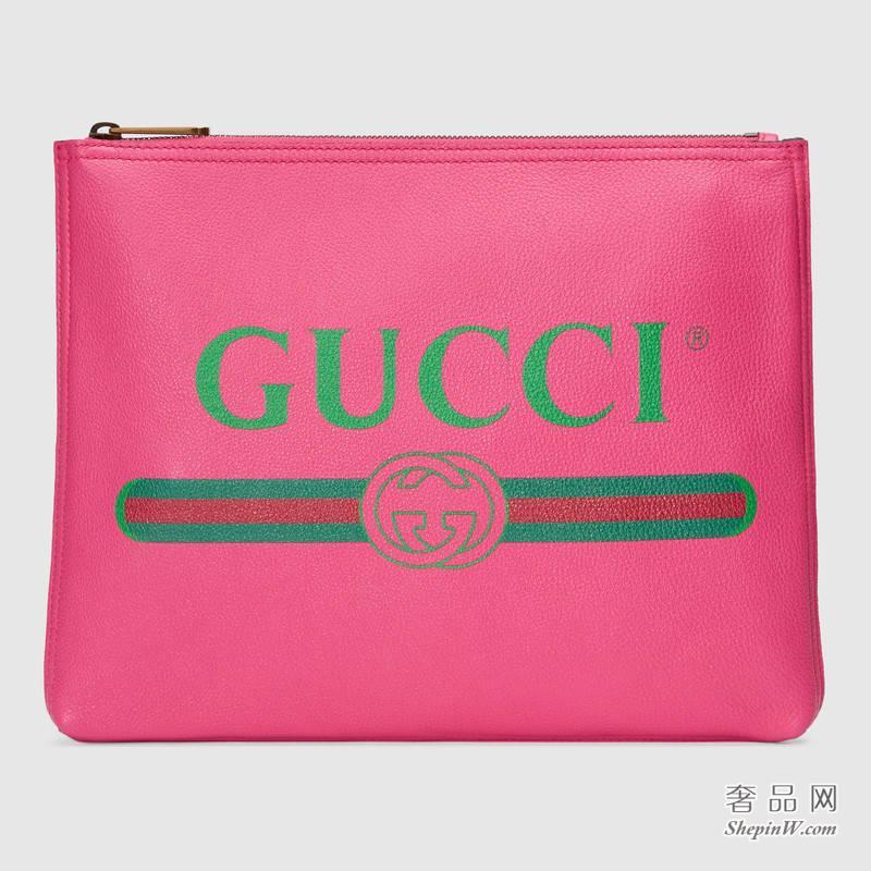 Gucci标识印花皮革中号手拿包 500981 0GCAT 8820