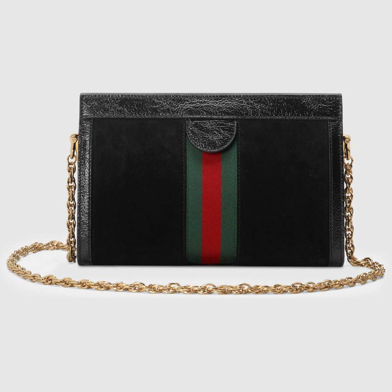 Gucci 2018春夏款 黑色麂皮 Ophidia系列小号肩背包