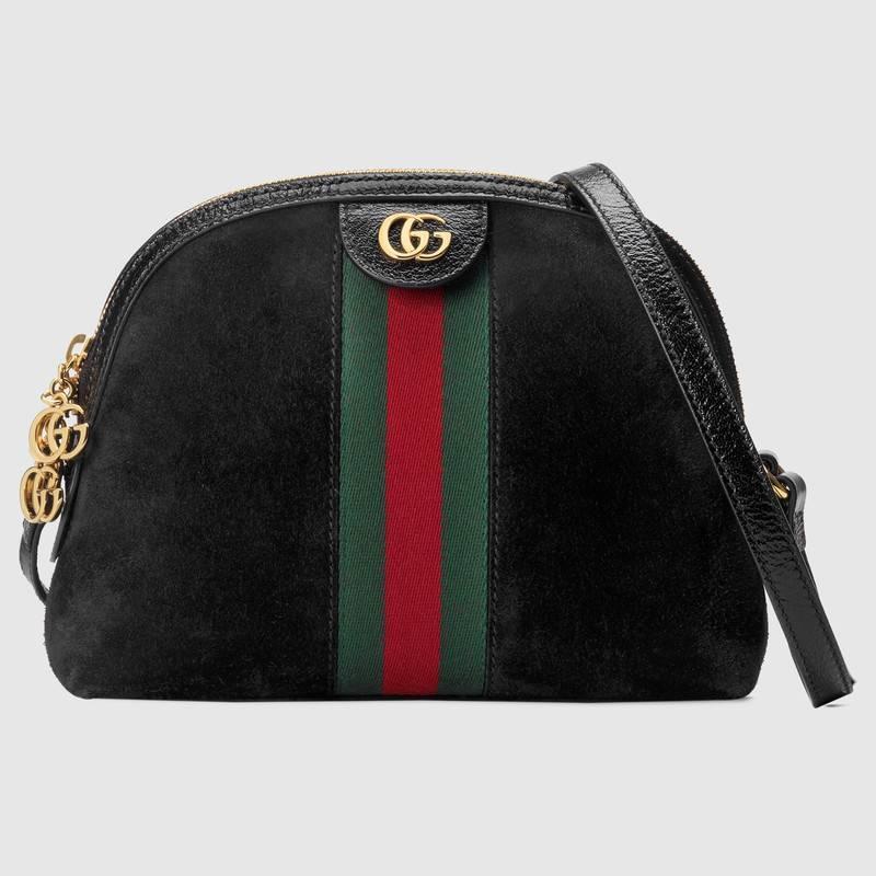 Gucci 2018春夏款 黑色麂皮 Ophidia小号肩背包 499621 D6ZYG 1060