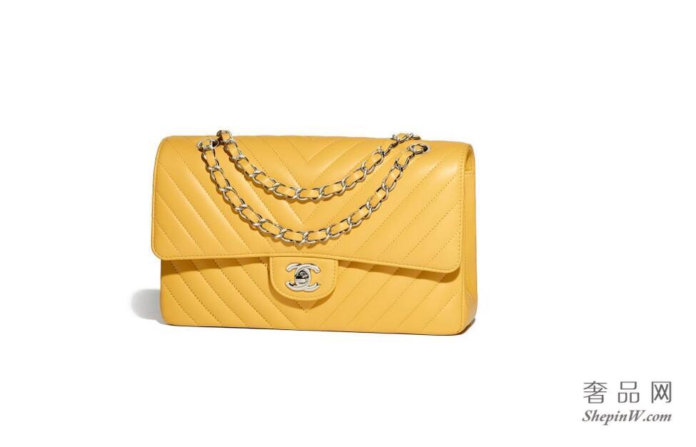 香奈儿chanel 2018春夏新款 黄色羊皮Classic Handbag 经典口盖包