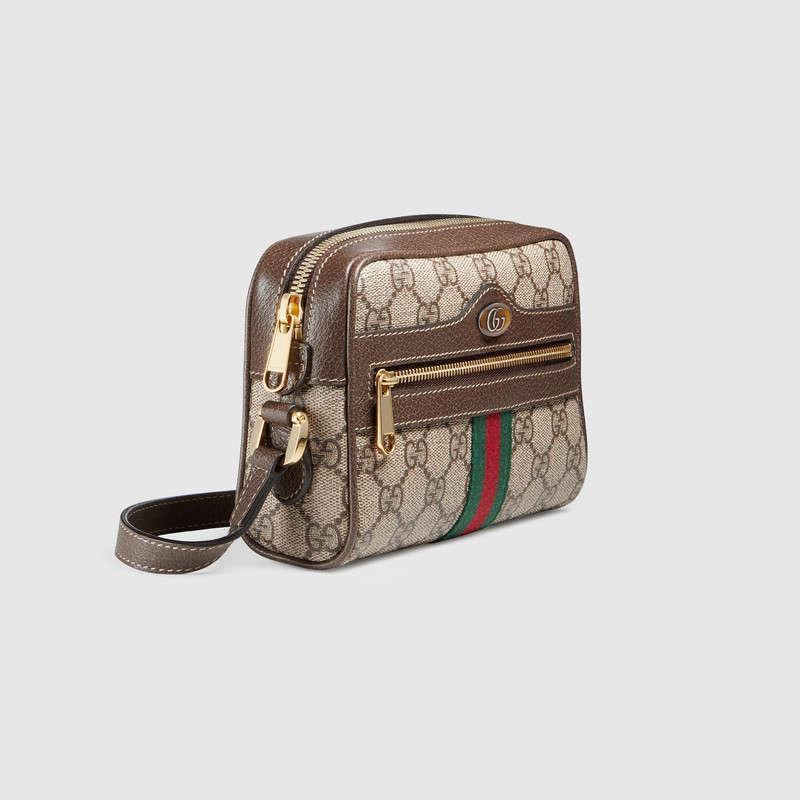 Gucci官网2018春夏款米色/乌木色 Ophidia系列高级人造帆布迷你手袋